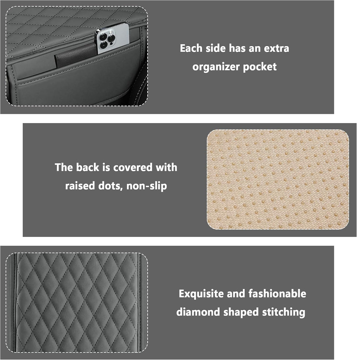 Upgraded Car Center Console Cover,Microfiber Leather Car Armrest Cover Cushion with 2 Storage Bags,Universal Car Armrest Storage Box