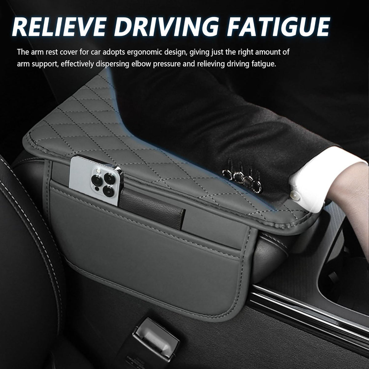 Upgraded Car Center Console Cover,Microfiber Leather Car Armrest Cover Cushion with 2 Storage Bags,Universal Car Armrest Storage Box