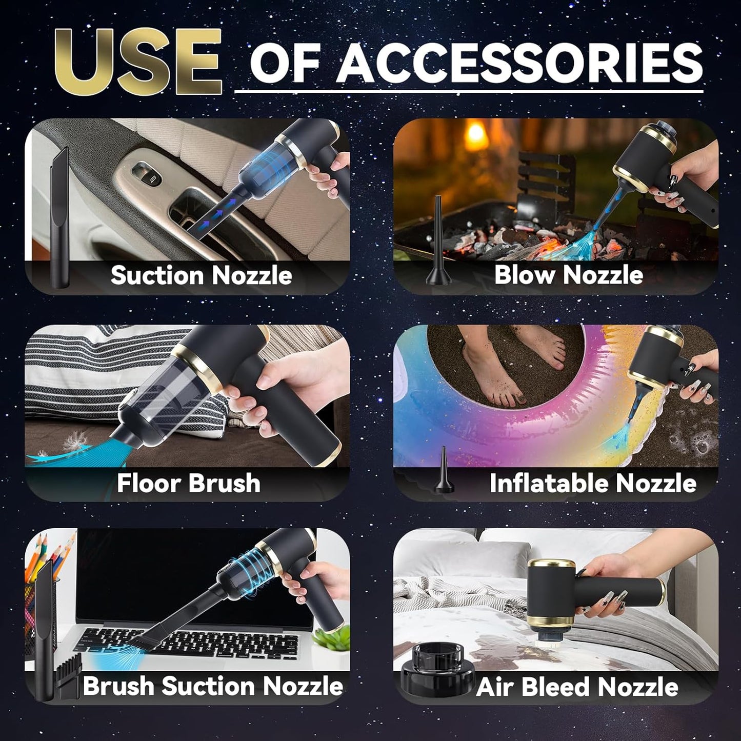 Portable Air Duster Wireless Vacuum Cleaner - 4-in-1 Multifunctional Tool