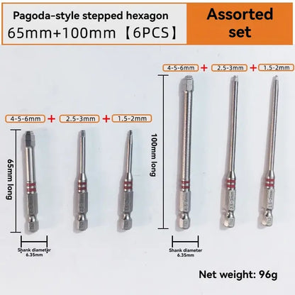All-in-One Pagoda Hex Screwdriver Bit Set (6PCS) - Universal Magnetic Impact Bits