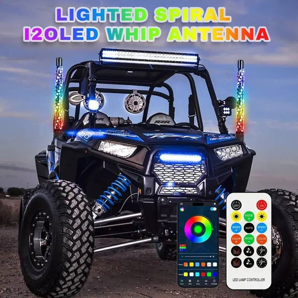 Spiral RGB LED Whip Lights Set