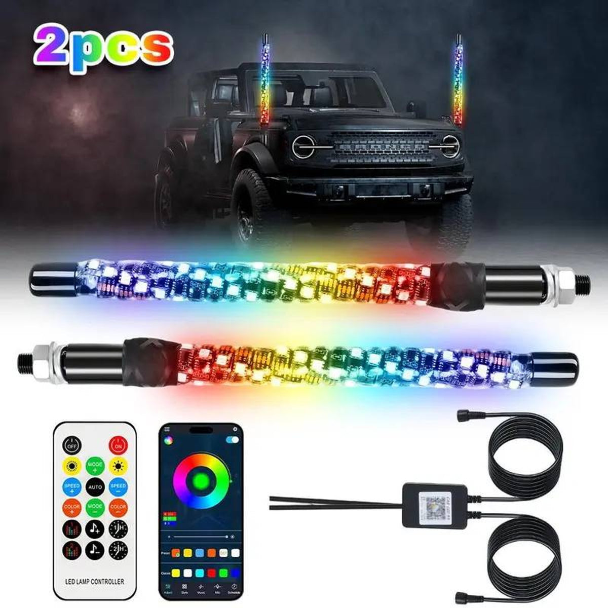 Spiral RGB LED Whip Lights Set