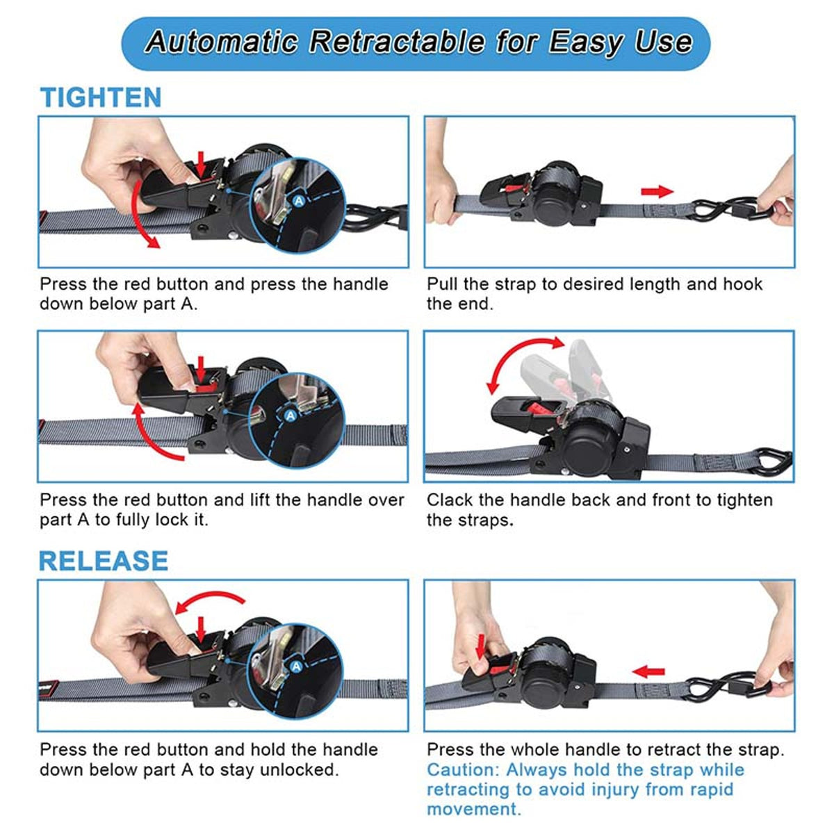 Retractable Ratchet Tie Down Straps