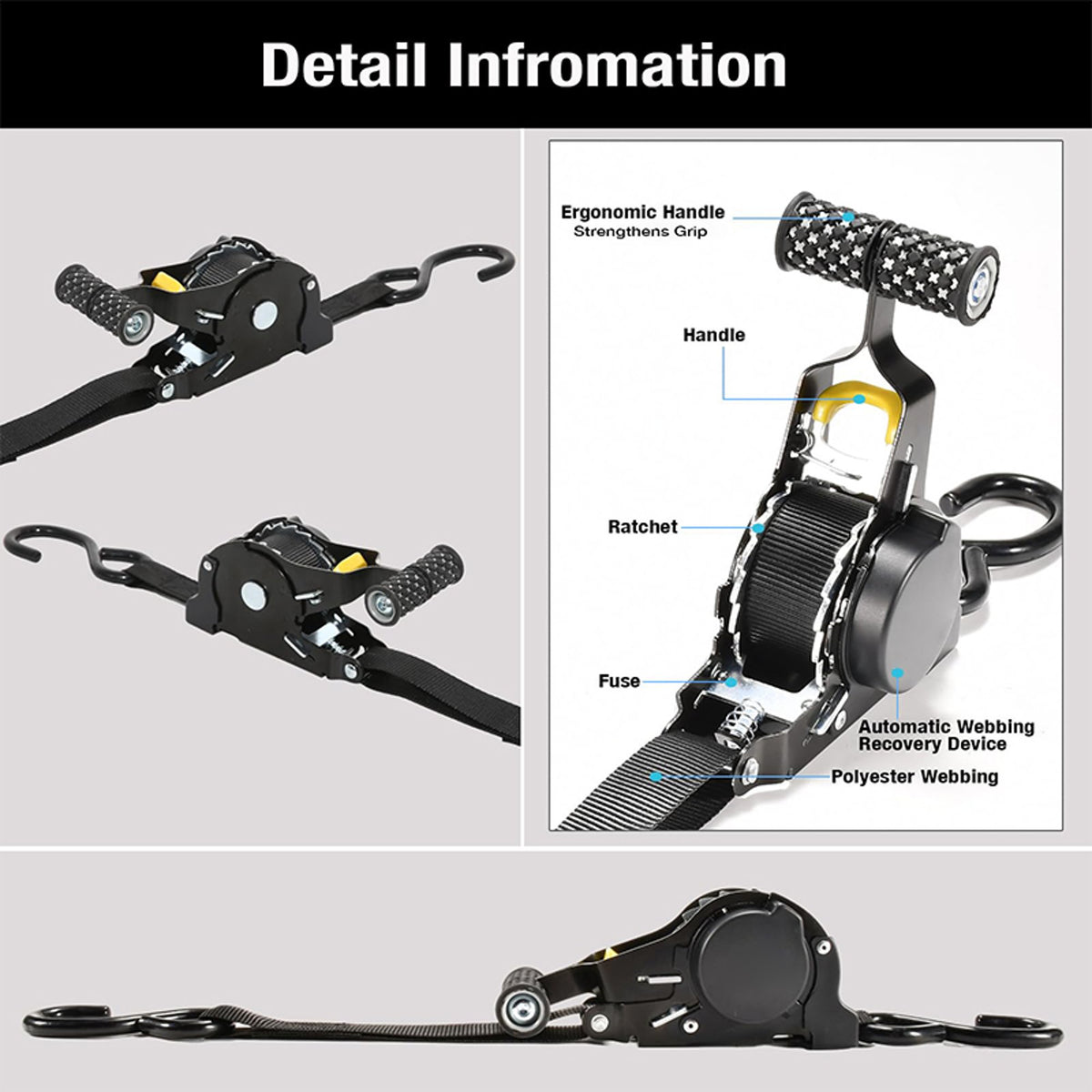 Automatic Retractable Heavy-Duty Ratchet Strap