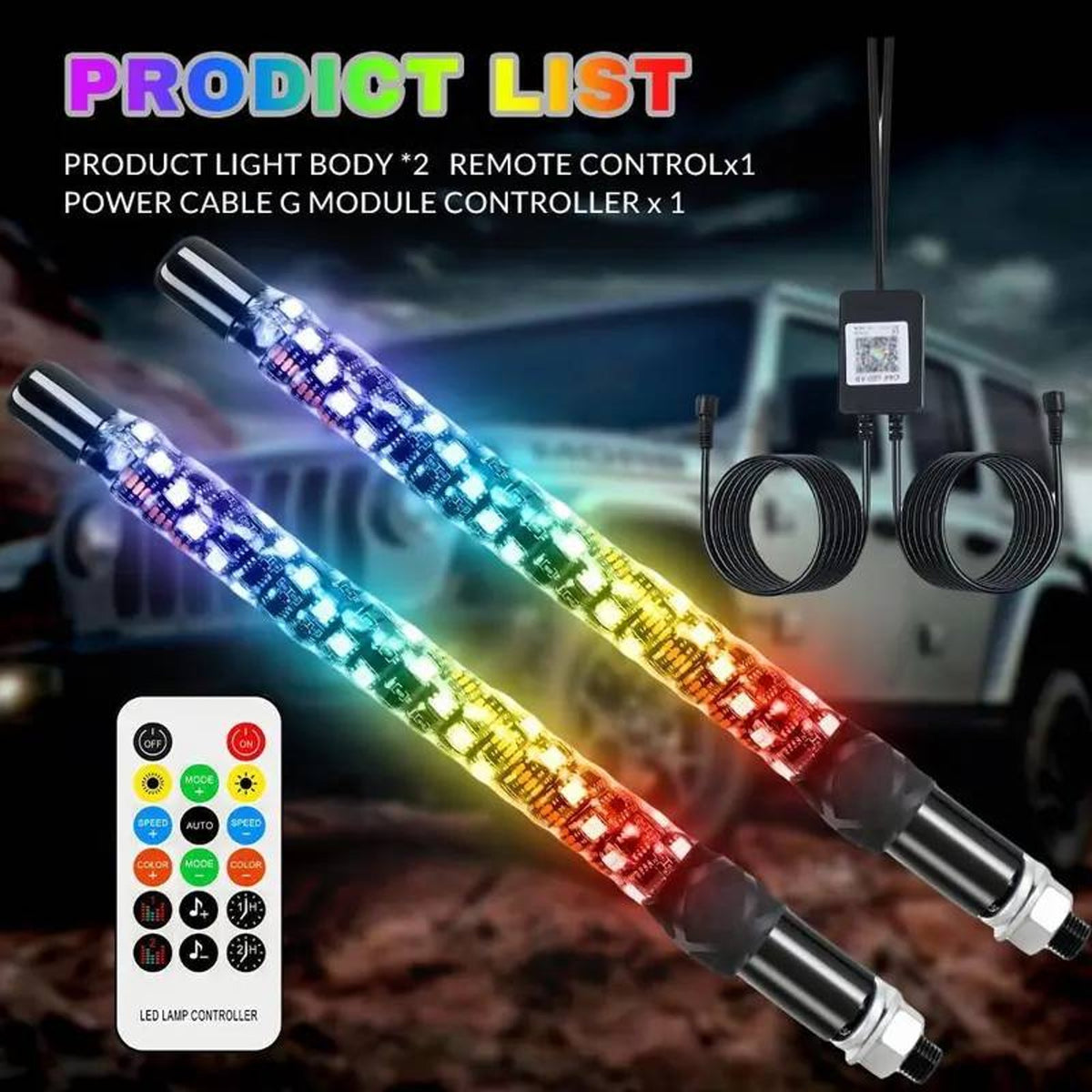 Spiral RGB LED Whip Lights Set
