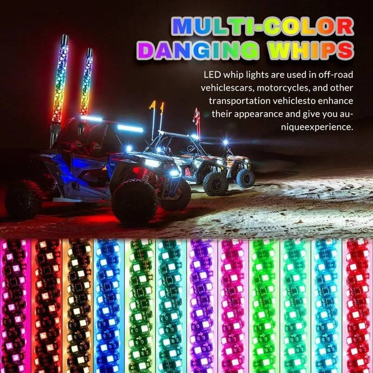 Spiral RGB LED Whip Lights Set