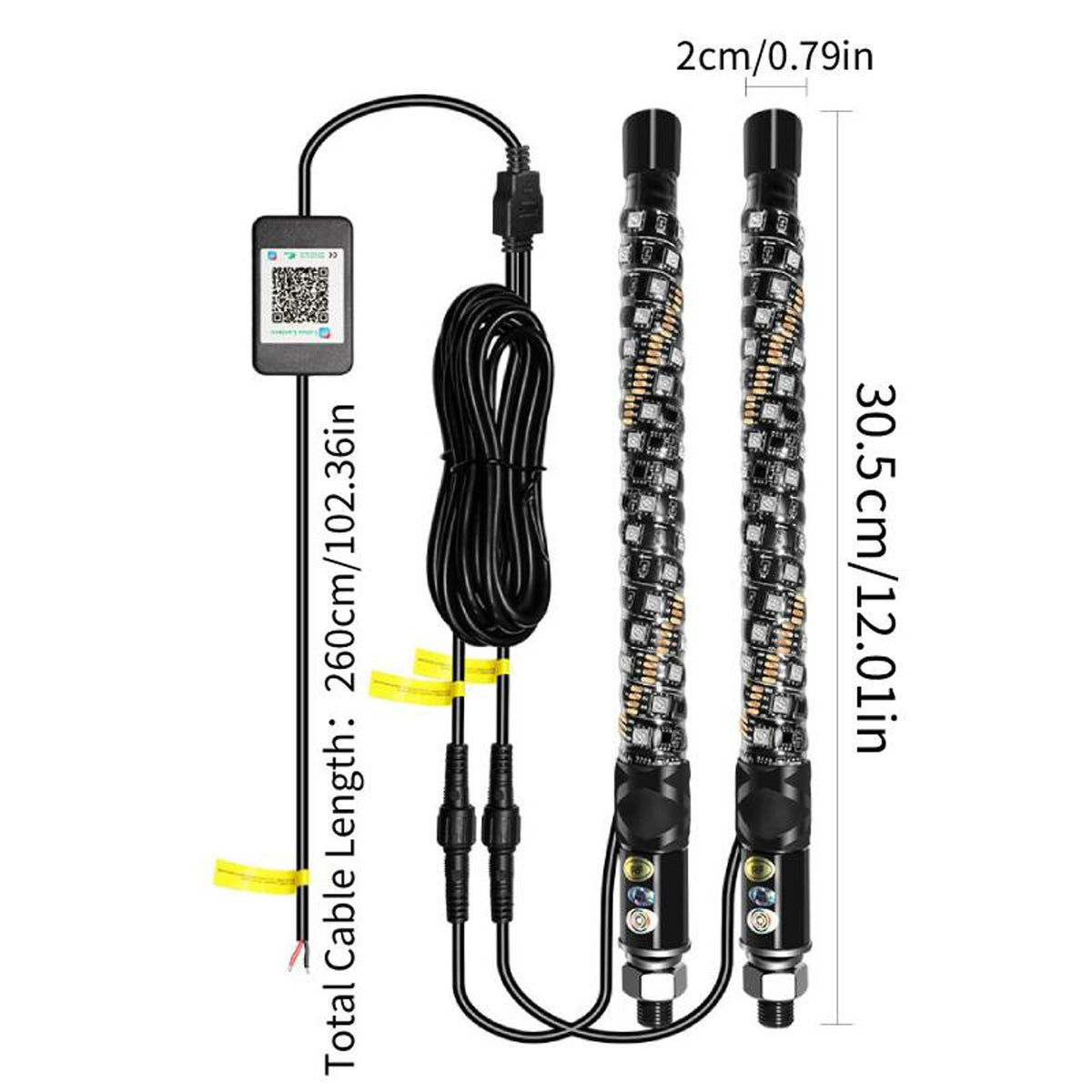 Spiral RGB LED Whip Lights Set