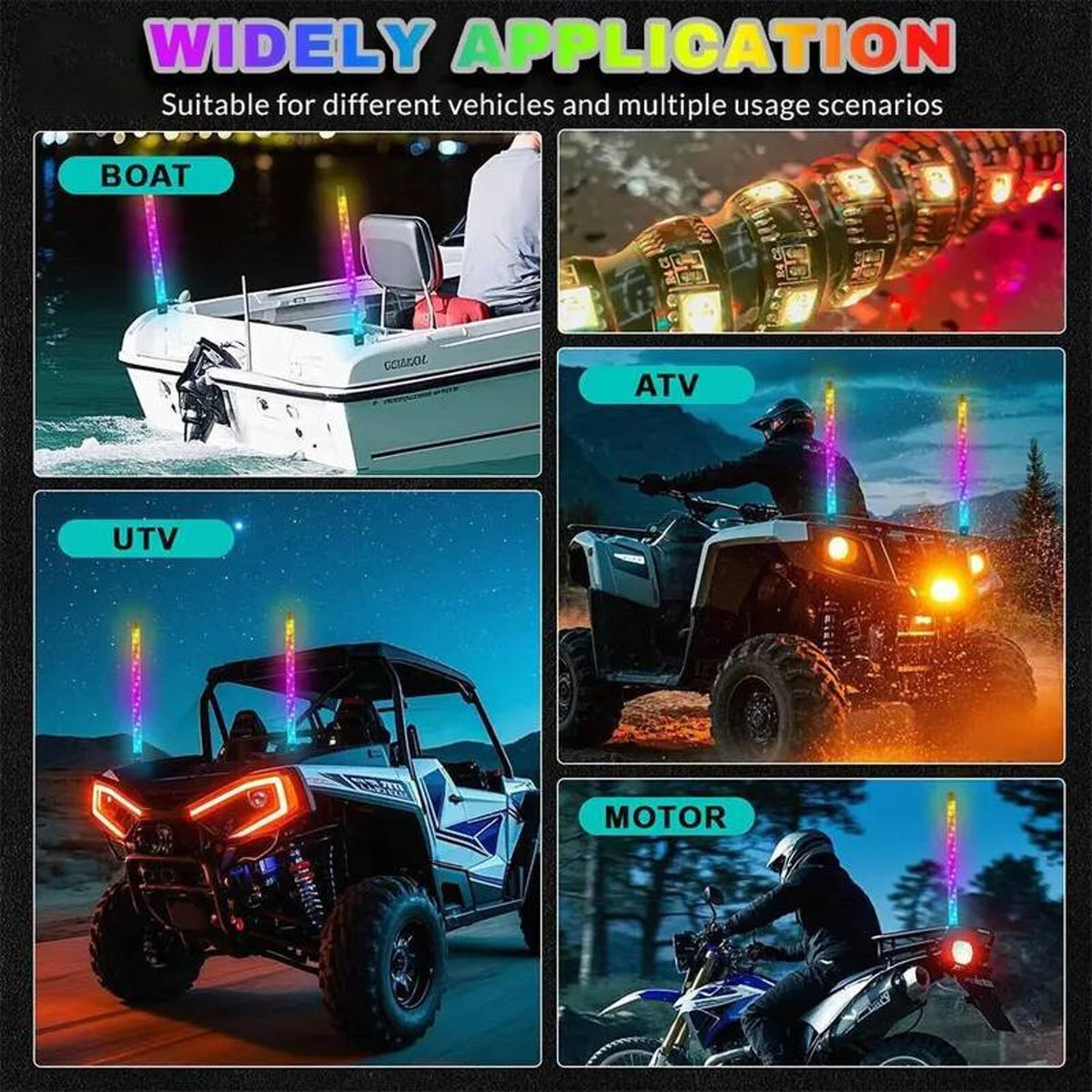 Spiral RGB LED Whip Lights Set