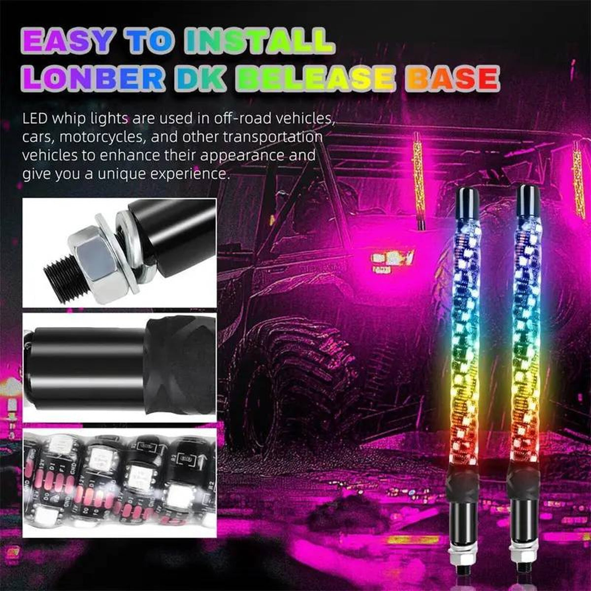 Spiral RGB LED Whip Lights Set